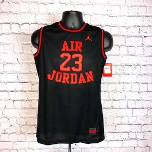Nike Air Jordan #23 Jumpman Boy’s Activewear Black & Red Basketball Jersey Sz XL